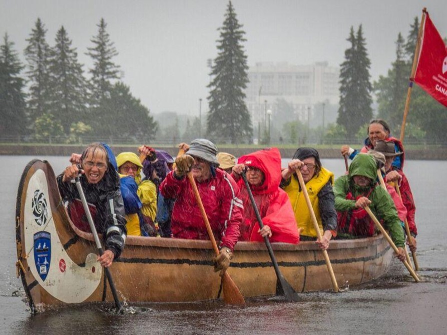 Sesquicentennial Voyageur Brigade In the Rain